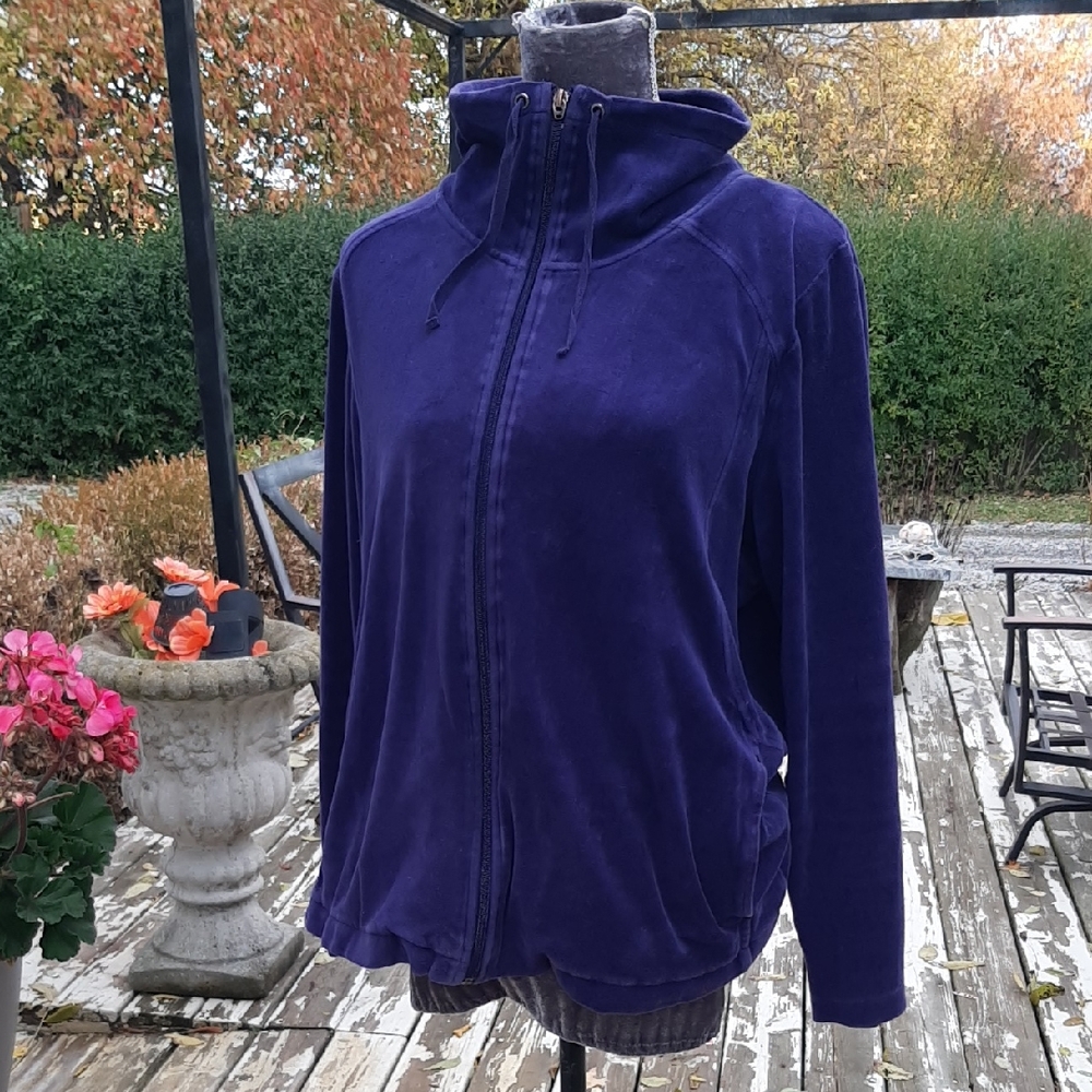 Y2K 70's☮Velour Zip Up Deep Navy/Purple Jacket Size L/XL